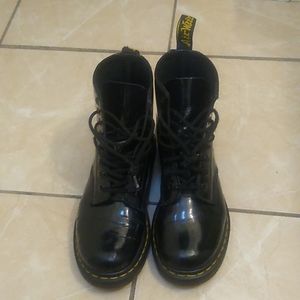 Dr Martens Docs Black Patent Leather Combat  Boots Womens 5 1460 Shoes